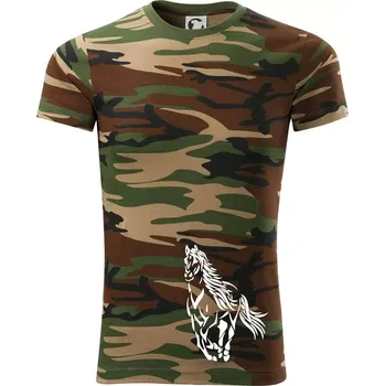Pánské tričko Kůň běžící - Army CAMOUFLAGE - 2XL ( Hnědý maskáč )