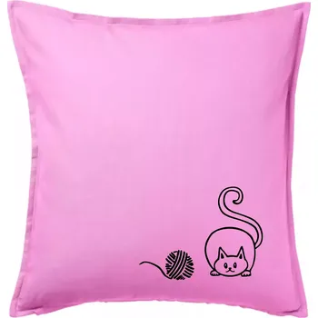 Polštář Kočka klubíčko - Polštář 50x50 - 50x50 - Pouze potah ( Růžová )