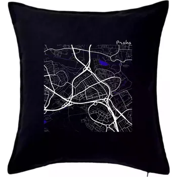 Polštář Praha - 14100 mapa s vodními toky - Polštář 50x50 - 50x50 - Pouze potah ( Černá )