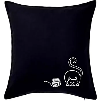 Polštář Kočka klubíčko - Polštář 50x50 - 50x50 - Pouze potah ( Černá )