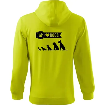 Pánská mikina I love dogs - tlapka - Mikina s kapucí na zip trendy zipper - XL ( Limetková )