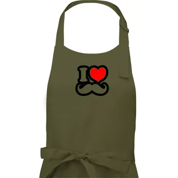 Kuchyňská zástěra i love mustache - obrys - Pánská zástěra na vaření - Univerzální velikost ( Khaki )