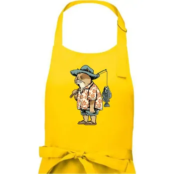 Kuchyňská zástěra Kočka rybářem - Pánská zástěra na vaření - Univerzální velikost ( Žlutá )
