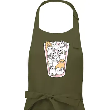 Kuchyňská zástěra Kočky ve sklenici - Dámská zástěra na vaření - Univerzální velikost ( Khaki )