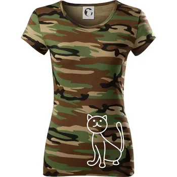 Dámské tričko Kočka kouká - Dámské maskáčové triko - XS ( Hnědý maskáč )