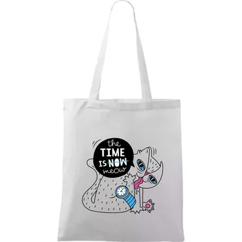 The time is meow - Taška bavlněná - 42 x 38 cm ( Bílá )
