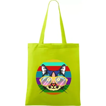 Kočka při barevném západu - Taška bavlněná - 42 x 38 cm ( Limetková )