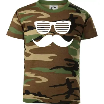 Chlapecké tričko Mustache brýle - Dětské maskáčové triko - 146 cm/10 let ( Hnědý maskáč )