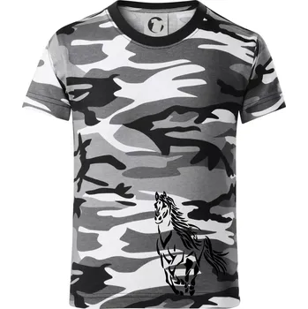 Chlapecké tričko Kůň běžící - Dětské maskáčové triko - 146 cm/10 let ( Šedý maskáč )