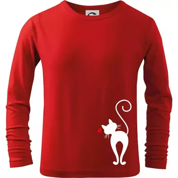 Chlapecké tričko Zamilovaná kočka zezadu - Triko dětské Long Sleeve - 158 cm/12 let ( Červená )