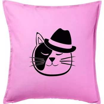 Polštář Kočka s kloboukem - Polštář 50x50 - 50x50 - Pouze potah ( Růžová )