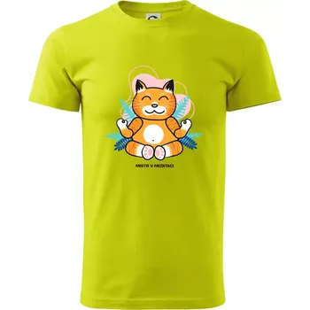 Kočka - mistr v meditaci (Pecka design) - Klasické pánské triko vyšší gramáže - 4XL ( Limetková )