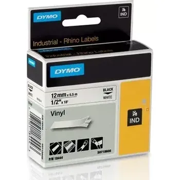 Pásek do tiskárny Dymo orig. páska, 18444, S0718600, černý tisk/bílý podklad, 5.5m, 12mm
