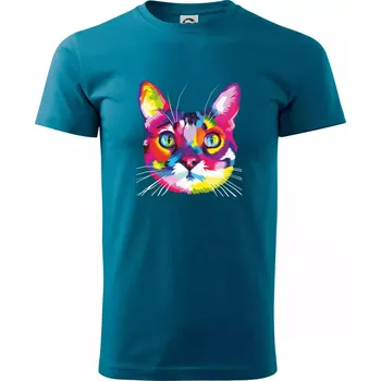 Kočka duhová hlava - Klasické pánské triko vyšší gramáže - XS ( Petrolejová )
