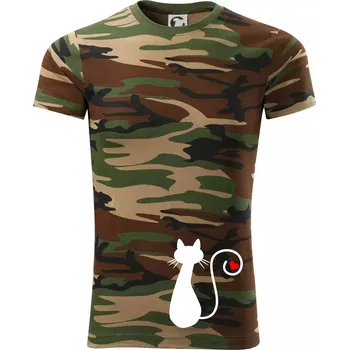Pánské tričko Zamilovaná kočka ocásek - Army CAMOUFLAGE - XS ( Hnědý maskáč )