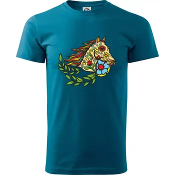Kůň barevný s listy - Klasické pánské triko vyšší gramáže - S ( Petrolejová )