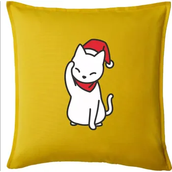 Polštář Vánoční kočka mávající - Polštář 50x50 - 50x50 - Pouze potah ( Žlutá )