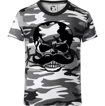 Chlapecké tričko Mustache lebka - Dětské maskáčové triko - 134 cm/8 let ( Šedý maskáč )