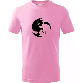 Kočka - Jin jang - Tričko dětské bavlněné - 134 cm/8 let ( Růžová )