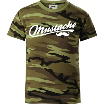Mustache - nápis - Dětské maskáčové triko - 146 cm/10 let ( Zelený maskáč )