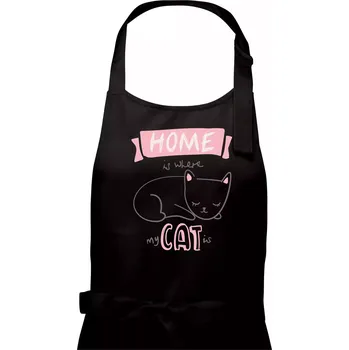 Kuchyňská zástěra Home is where my cat is - Dámská zástěra na vaření - Univerzální velikost ( Černá )