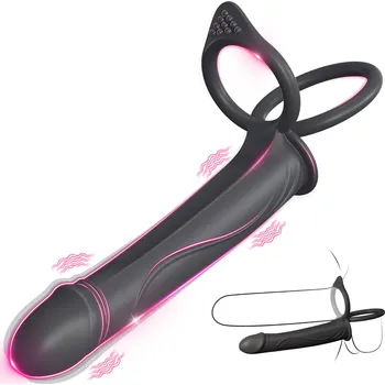 Připínací penis SuperLove Perfect Double Fucker Dual Motor Vibrations Black