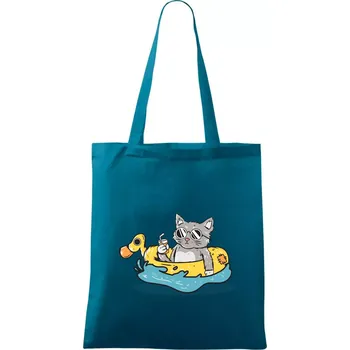 Nákupní taška Kočka v kruhu - Taška bavlněná - 42 x 38 cm ( Petrolejová )