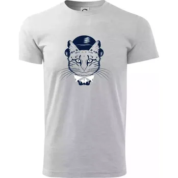 Pánské tričko Kočka hipster s kloboukem - Triko extra velké (5-8XL) - 6XL ( Světlešedý Melír )