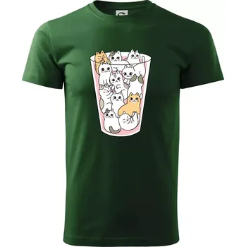 Pánské tričko Kočky ve sklenici - Triko extra velké (5-8XL) - 6XL ( Lahvově zelená )