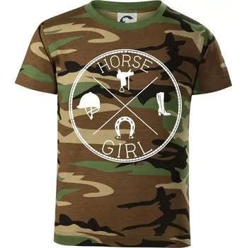 Chlapecké tričko Horse Girl kruh - Dětské maskáčové triko - 134 cm/8 let ( Hnědý maskáč )