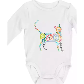 Kočka barevné křivky - Body kojenecké s dlouhým rukávem - Dlouhý r. 3-6 měs ( Bílá )
