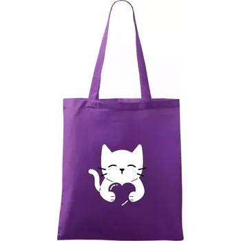 Nákupní taška Kočka drží srdce - Taška bavlněná - 42 x 38 cm ( Fialová )
