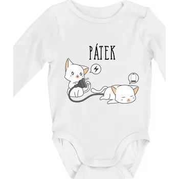 Kočky bez energie pátek - Body kojenecké s dlouhým rukávem - Dlouhý r. do 3 měs ( Bílá )