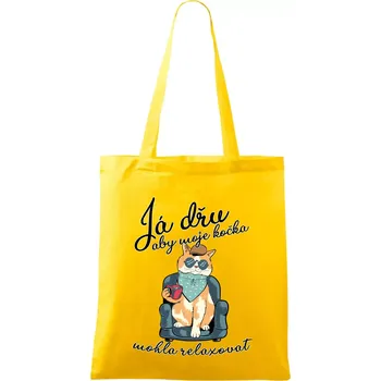 Já dřu, aby moje kočka mohla relaxovat - Taška bavlněná - 42 x 38 cm ( Žlutá )