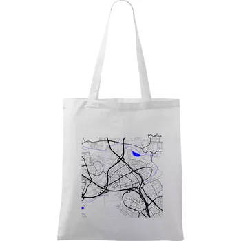 Praha - 14100 mapa s vodními toky - Taška bavlněná - 42 x 38 cm ( Bílá )