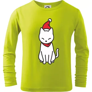 Dětská móda Vánoční kočka sedící - Triko dětské Long Sleeve - 134 cm/8 let ( Limetková )