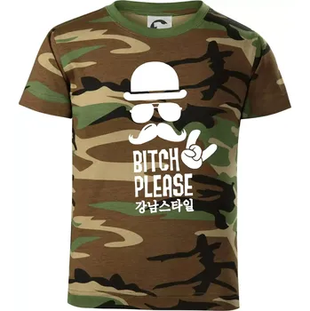 Bitch please! Mustache - Dětské maskáčové triko - 146 cm/10 let ( Hnědý maskáč )