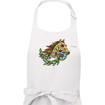 Kuchyňská zástěra Kůň barevný s listy - Pánská zástěra na vaření - Univerzální velikost ( Bílá )