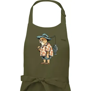 Kuchyňská zástěra Kočka rybářem - Dámská zástěra na vaření - Univerzální velikost ( Khaki )