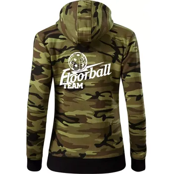 Dámská mikina Florbal team - Dámská mikina trendy zipper s kapucí - S ( Zelený maskáč )