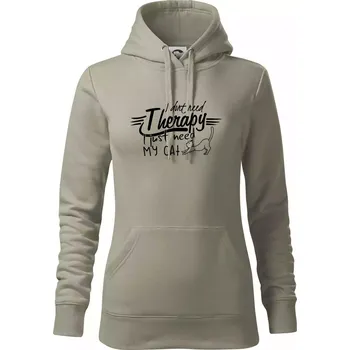 Dámská mikina I dont need therapy - i need my cat - Mikina dámská Cape s kapucí - L ( Light khaki )
