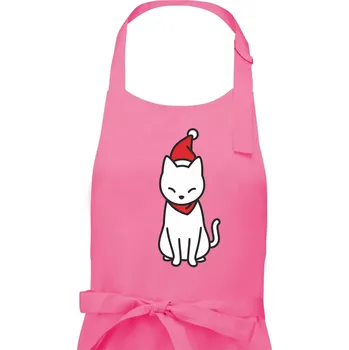 Kuchyňská zástěra Vánoční kočka sedící - Pánská zástěra na vaření - Univerzální velikost ( Růžová )