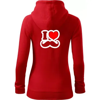 Dámská mikina i love mustache - obrys - Dámská mikina trendy zipper s kapucí - M ( Červená )