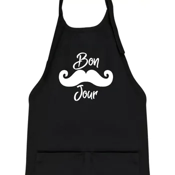 Kuchyňská zástěra Mustache Bon Jour - Dětská zástěra na vaření - Univerzální velikost ( Černá )