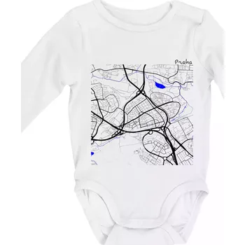 Praha - 14100 mapa s vodními toky - Body kojenecké s dlouhým rukávem - Dlouhý r. do 3 měs ( Bílá )
