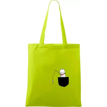 Kočka s rybou v kapse - Taška bavlněná - 42 x 38 cm ( Limetková )