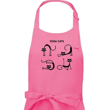 Kuchyňská zástěra Kočičí jóga (Hana-creative) - Dámská zástěra na vaření - Univerzální velikost ( Růžová )