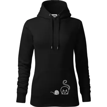 Dámská mikina Kočka klubíčko - Mikina dámská Cape s kapucí - M ( Černá )