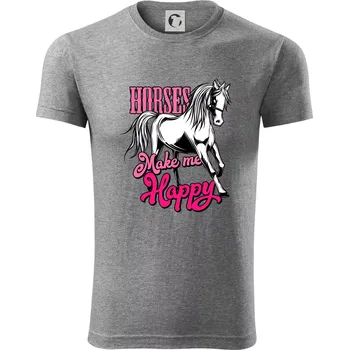 Pánské tričko Horses Make me Happy - Viper FIT - Pánské zůžené tričko - 2XL ( Tmavě šedý melír )