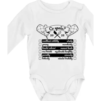 Kojenecké oblečení Co upeču? - odškrtávací seznam cukroví - Body kojenecké s dlouhým rukávem - Dlouhý r. do 3 měs ( Bílá )